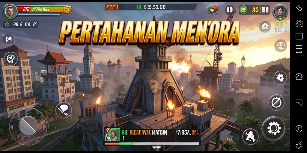 Screenshot gameplay F7F7 menunjukkan strategi menara yang menarik.
