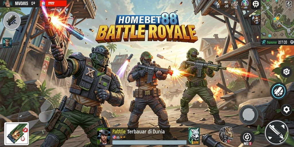 Tampilan aksi mendebarkan dari HOMEBET88 dalam gameplay Battle Royale.