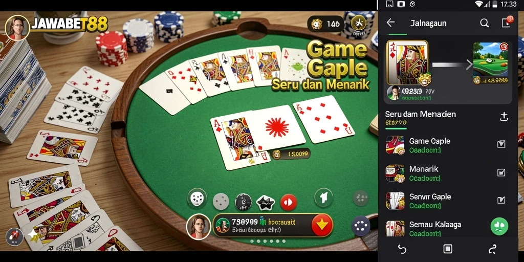 Screenshot gameplay JAWABET88 menampilkan pemain yang bersaing dalam permainan Gaple.