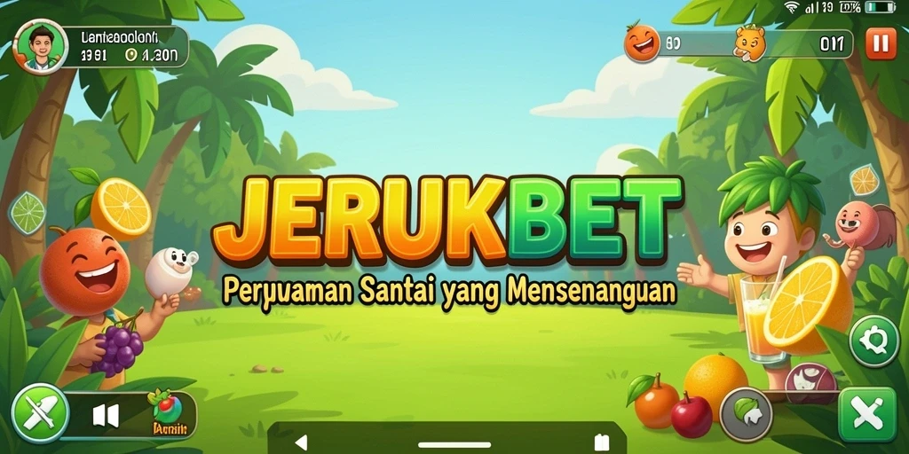 Tampilan gameplay JERUKBET yang ceria dan penuh warna.