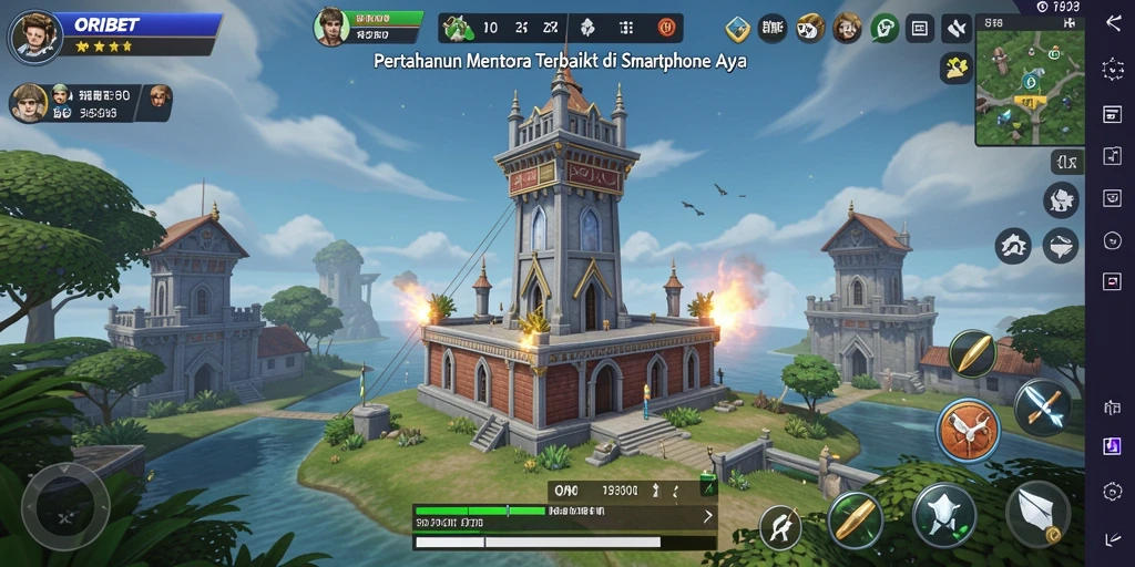 Tangkapan layar utama gameplay ORIBET menampilkan menara yang siap bertahan.