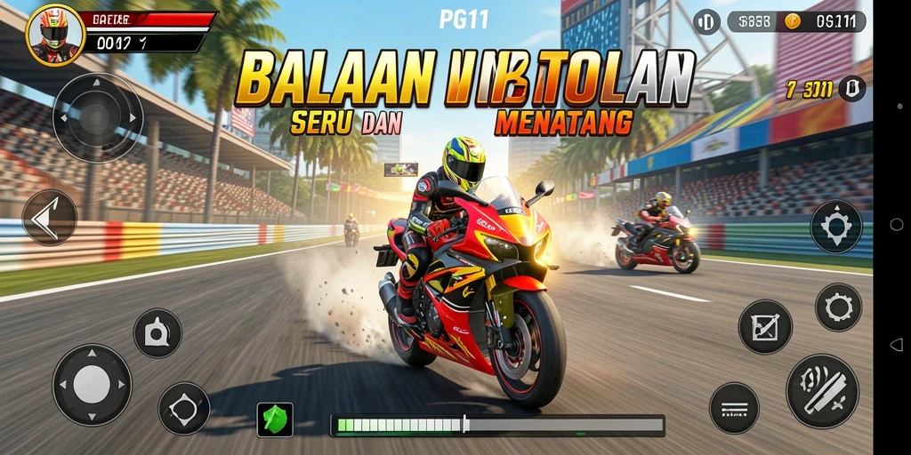 Gameplay seru balapan motor PG11 dengan grafis menakjubkan.