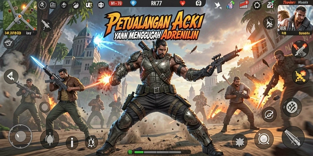 Screenshot menampilkan gameplay RK77 yang penuh aksi dan petualangan.