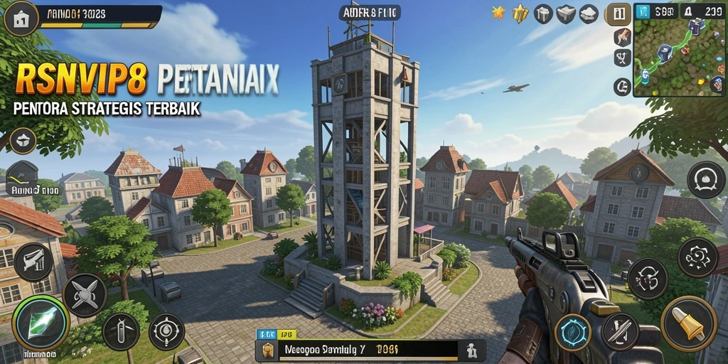 Screenshot gameplay RSNVIP8 dengan menara yang beragam dan musuh yang menyerang.