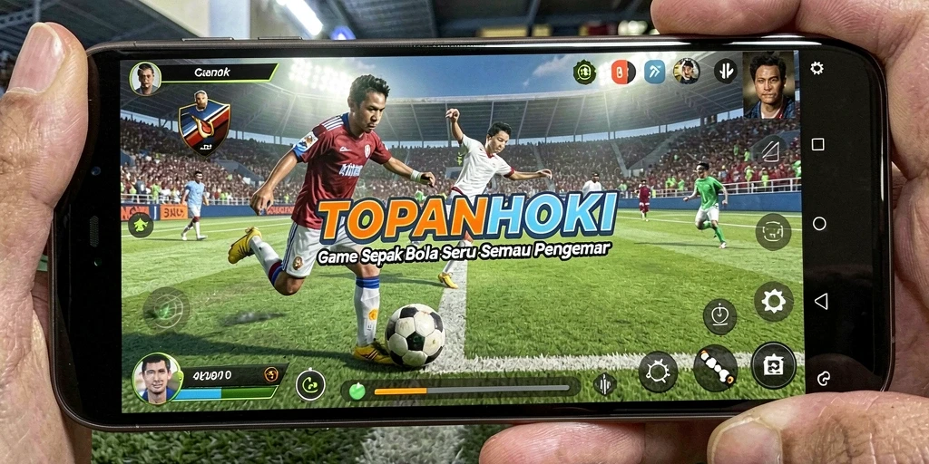 Tampilan gameplay seru dalam TOPANHOKI dengan aksi sepak bola yang mendebarkan.